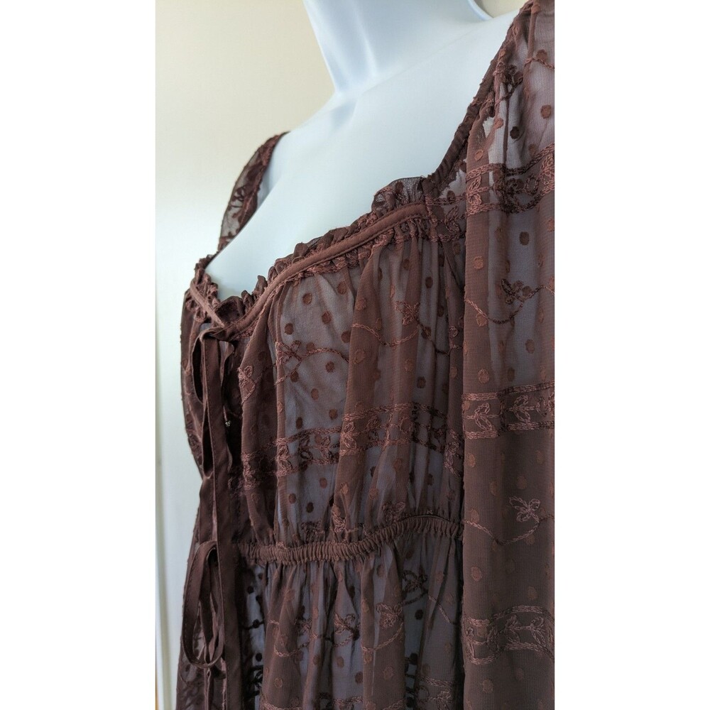 Altard State Sheer Maxi Duster Tie Front Dress M Embroidered Fairy Grunge Brown - Picture 5 of 15